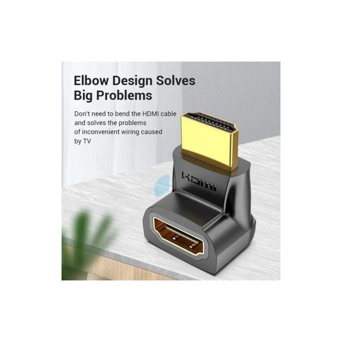 Vention AINB0-2 Adaptador HDMI 4K@60Hz 270º Macho a Hembra Chapado en Oro Negro para TV Monitor Proyector - Pack 2 Unidades