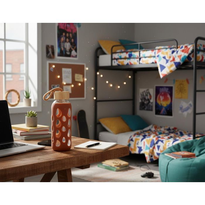 Inde Botella de Agua de Vidrio y Silicona 400 ml con Dimensiones 6x6x20 cm 1