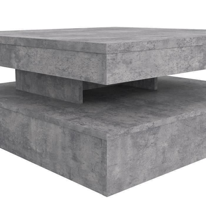 Mesa de centro cuadrada giratoria - Tablero de partículas - Decoración de hormigón gris claro - Clásica - L 78 x P 78 x H 35,4 cm - CAFÉ 4 Mesa de centro cuadrada giratoria - Tablero de partículas - Decoración de hormigón gris claro - Clásica - L 78 x P 78 x H 35,4 cm - CAFÉ 4