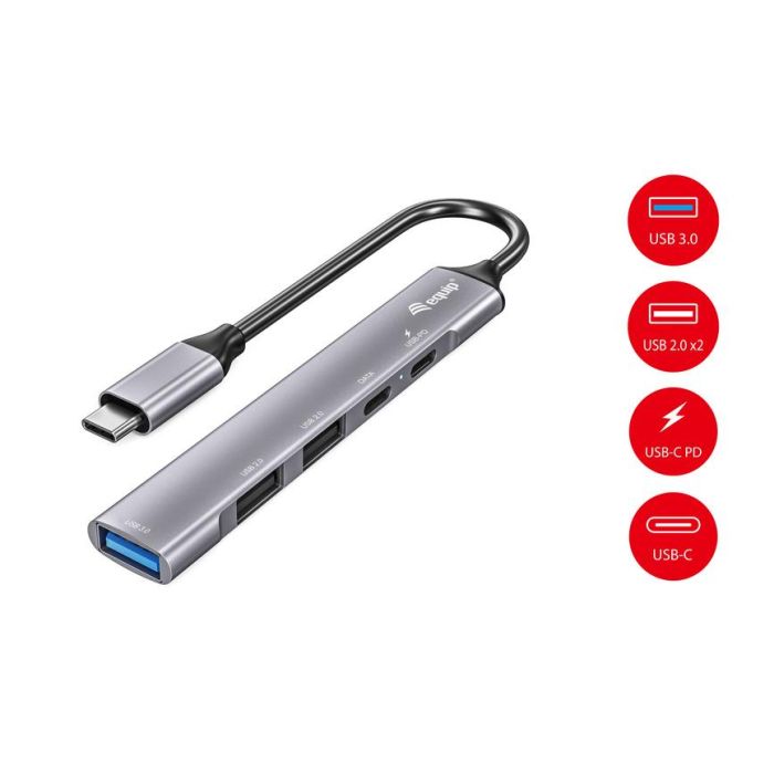 EQUIP HUB USB-C 3.2 LIFE 2 PUERTOS USB 2.0 1 PUERTO USB 3.0 1 PUERTO USB-C + 1 PUERTO USB C PD 100W CARCASA DE ALUMINIO