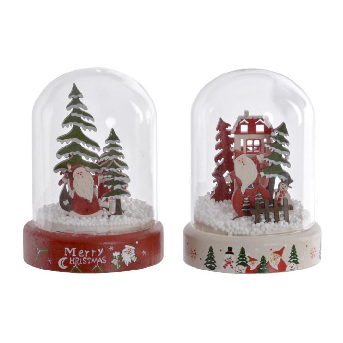 DKD Home Decor Decoración Luminosa de Navidad Tradicional Papa Noel LED Cristal Resina Rojo Blanco 9x11x9 cm 2 Unidades