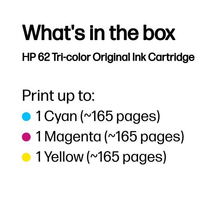 HP 62 Cartucho de Tinta Original Tricolor de Alto Rendimiento para Documentos y Fotos 2
