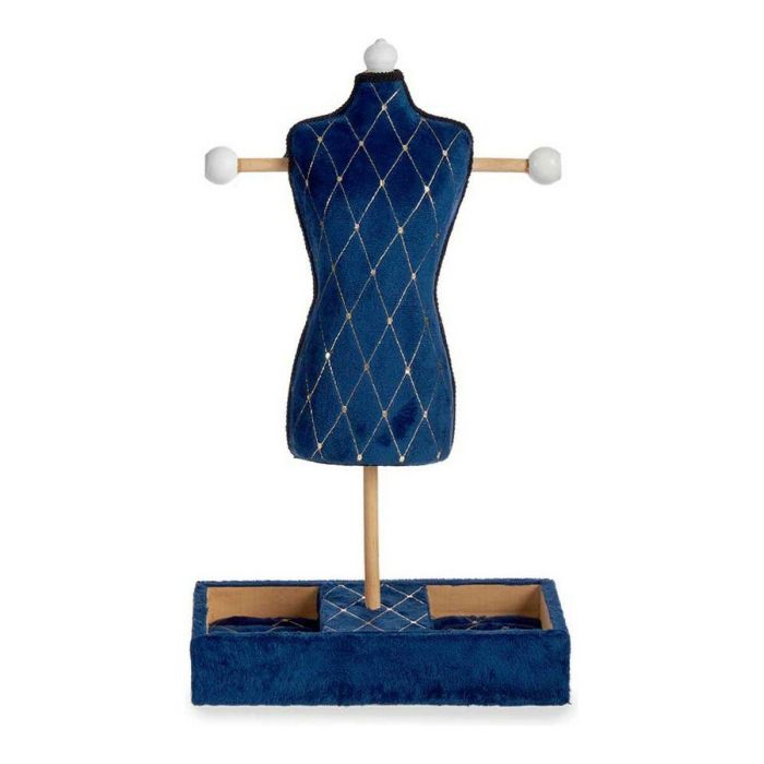 Joyero de Pie Gift Decor Azul Terciopelo Madera 12 x 40 x 24 cm Rombos 1