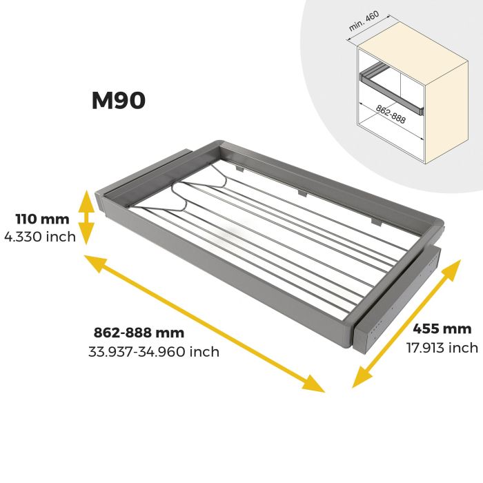Emuca Kit de cajón zapatero y bastidor regulable Quartz para armarios, guías de cierre suave y extracción total, Módulo 90cm, Acabado Titanio 10 Emuca Kit de cajón zapatero y bastidor regulable Quartz para armarios, guías de cierre suave y extracción total, Módulo 90cm, Acabado Titanio 10