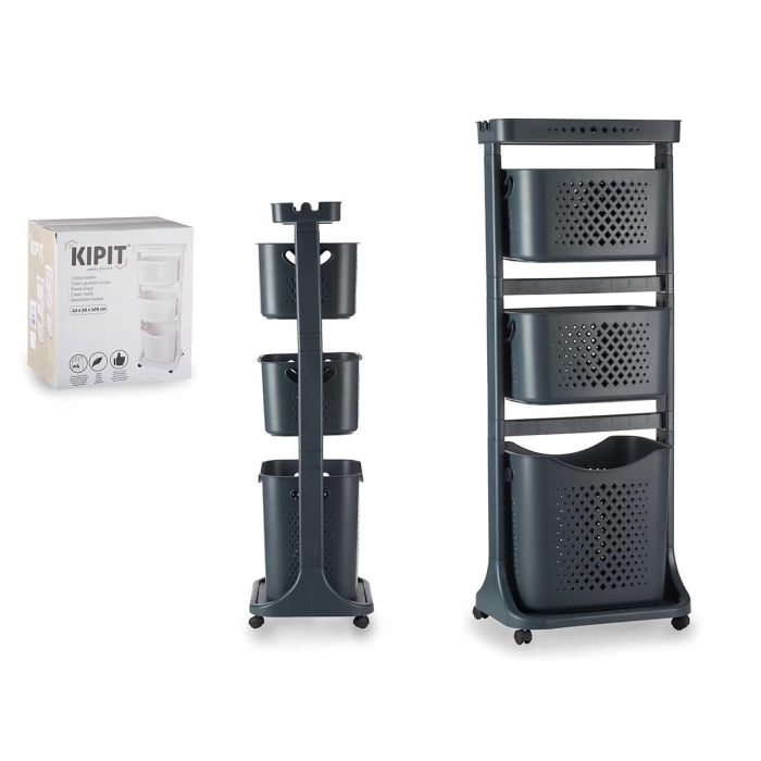 Kipit Ropero Plástico 3 Alturas con Ruedas Antracita 33x112x43 cm Kipit Ropero Plástico 3 Alturas con Ruedas Antracita 33x112x43 cm