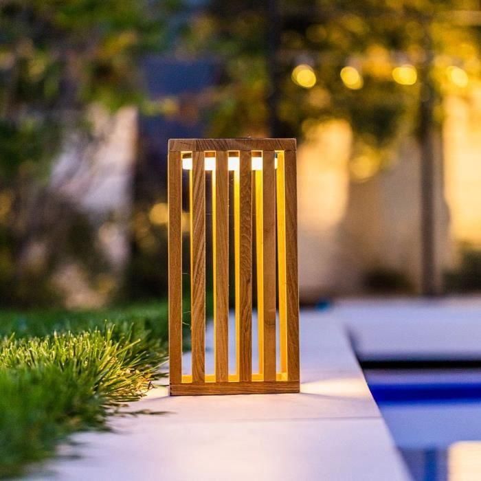 Linterna solar decorativa - LUMISKY - CHENNAI - H30 cm - Madera maciza de teca - LED blanco cálido 3 Linterna solar decorativa - LUMISKY - CHENNAI - H30 cm - Madera maciza de teca - LED blanco cálido 3