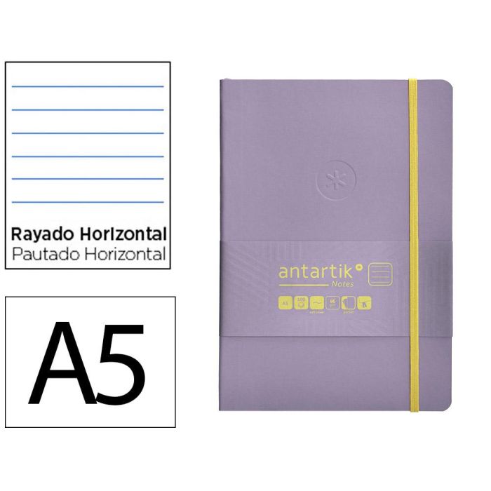 Cuaderno Con Gomilla Antartik Notes Tapa Blanda A5 Hojas Rayas Morado Y Amarillo 80 Hojas 80 gr Fsc