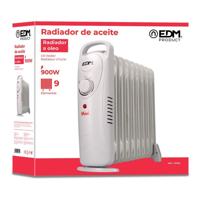 Edm Radiador de aceite junior 900w, 9 elementos, termostato, protección sobrecalentamiento, 10x39x37cm 1 Edm Radiador de aceite junior 900w, 9 elementos, termostato, protección sobrecalentamiento, 10x39x37cm 1
