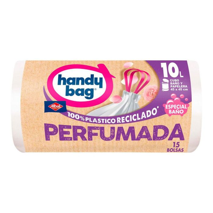 Handy Bag Bolsa de Basura Perfumada Blanca 10 L, 45 x 45 cm, 80% Plástico Reciclado, Para Baño, Pack 18 Unidades 0 Handy Bag Bolsa de Basura Perfumada Blanca 10 L, 45 x 45 cm, 80% Plástico Reciclado, Para Baño, Pack 18 Unidades 0