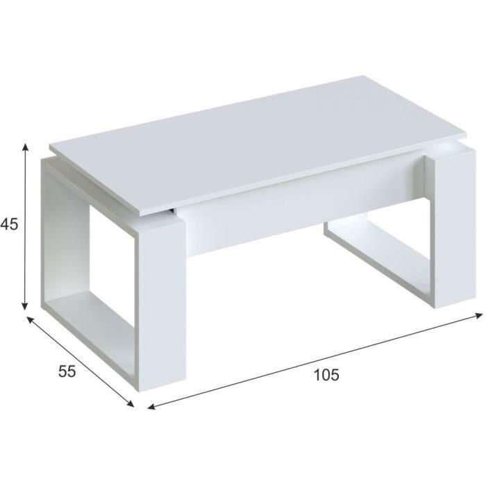 Mesa de centro elevable - Melamina blanca - L 105 x P 55 x H 45 cm NOVA 4 Mesa de centro elevable - Melamina blanca - L 105 x P 55 x H 45 cm NOVA 4