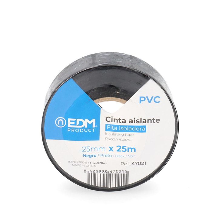 Edm Cinta Aislante Negra 25 mm x 25 m PVC Resistente a la Intemperie para Electricidad 1 Edm Cinta Aislante Negra 25 mm x 25 m PVC Resistente a la Intemperie para Electricidad 1