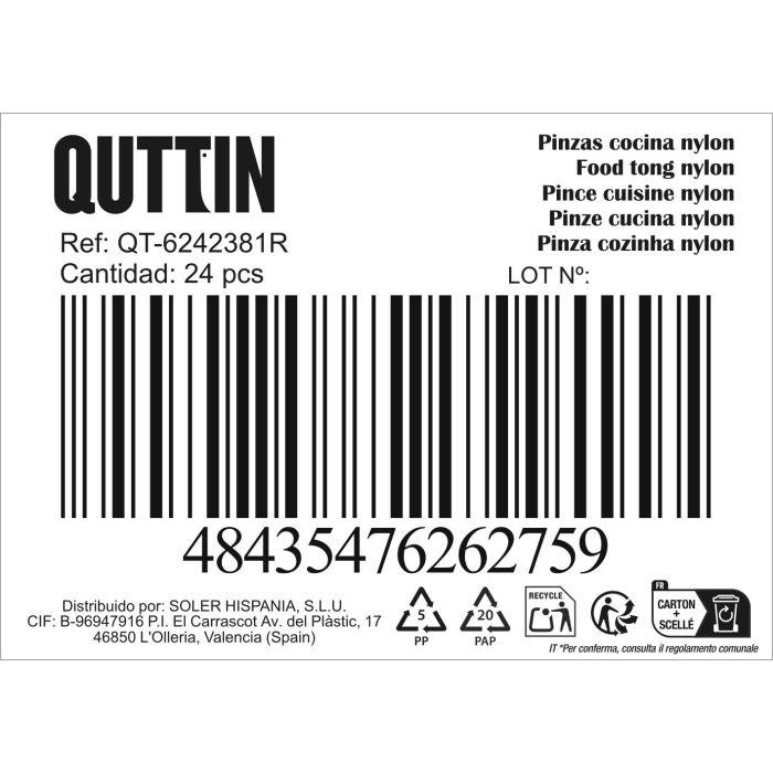 Quttin Pinzas de Cocina 28 cm de Nylon, Color Negro (24 Unidades) 1