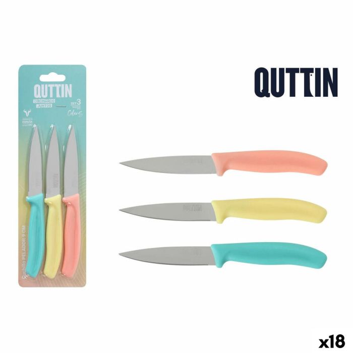 Set de Cuchillos Peladores Quttin Basic Multicolor Acero Inoxidable 9 cm 3 Piezas (18 Unidades) 3 Set de Cuchillos Peladores Quttin Basic Multicolor Acero Inoxidable 9 cm 3 Piezas (18 Unidades) 3