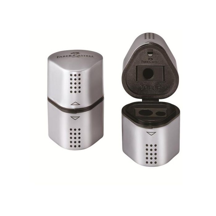 Faber Castell Afilalapices Trío Grip 2001 3 en 1 Plateado Metálico para Lápices Estándar y Jumbo 1