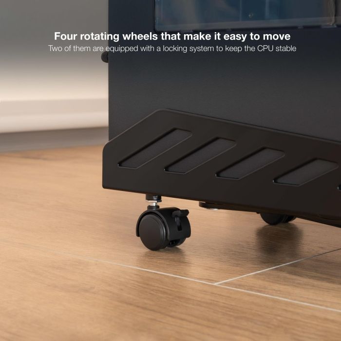 TOOQ SOPORTE METALICO PARA CPU DE SUELO CON RUEDAS BAJO