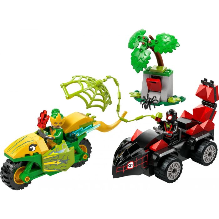 LEGO 11198 Spin y Electro: Duelo de Vehículos de Spidey y su Superequipo, Coche Estegosaurio y Moto Dilofosaurio, 2 Minifiguras 1