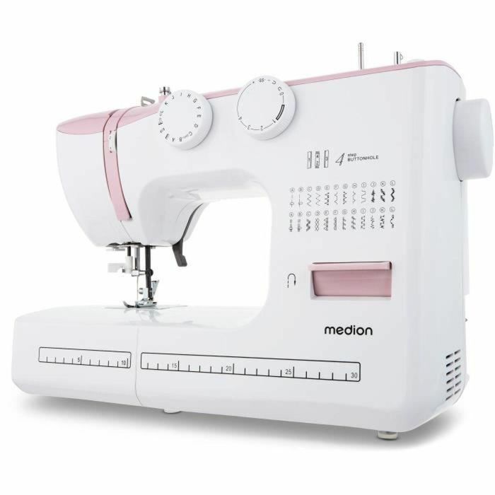 Medion SM 60 Máquina de Coser Doméstica 24 Puntadas + Dobles, 700 RPM, 62W de Potencia, Luz LED, Color Rosa, Ref: MED4061275230475
