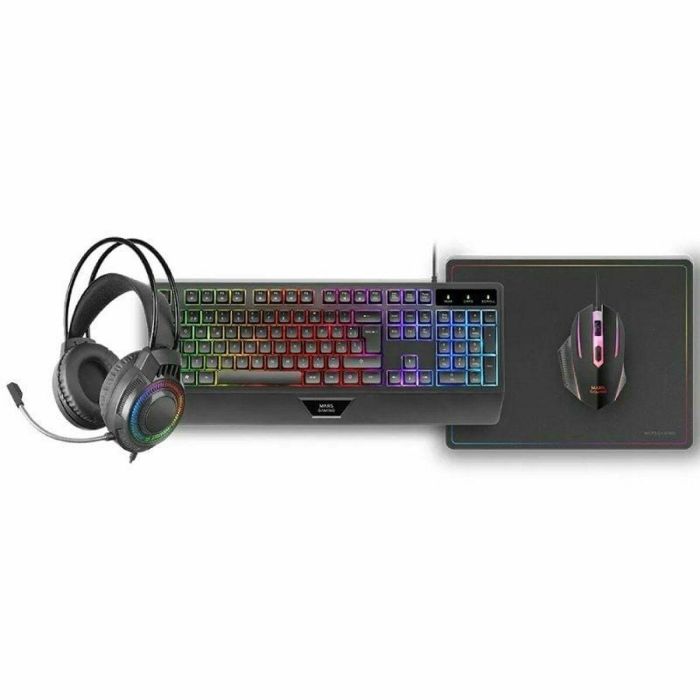 Mars Gaming Kit Gaming 4en1 MCP124PRO - Teclado RGB, Ratón 3200 DPI, Auriculares FRGB, Alfombrilla Nanotextil 12