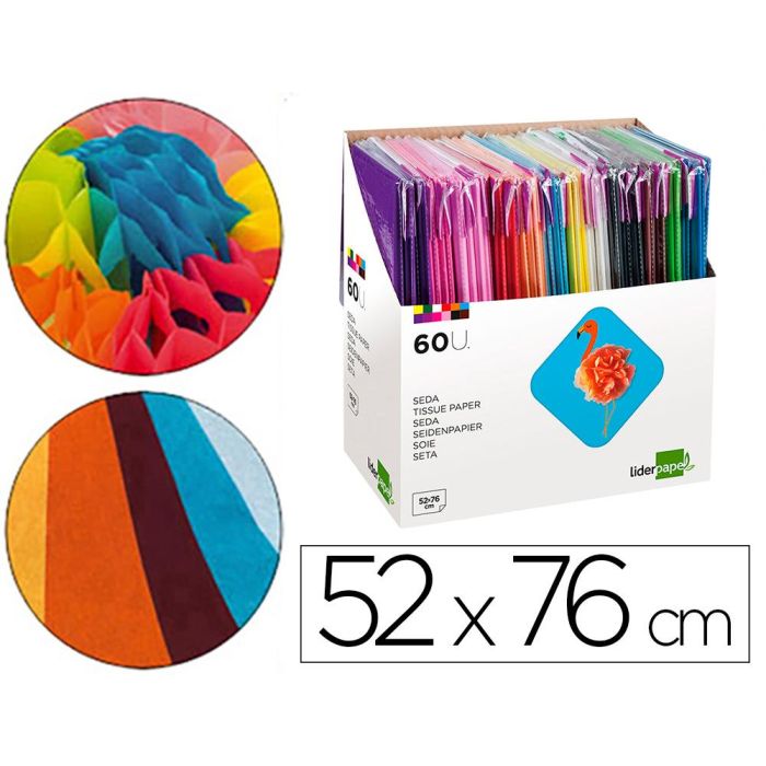 Papel Seda Liderpapel 52x76 cm Expositor 60 Bolsas De 5 Hojas 12 Colores Surtidos