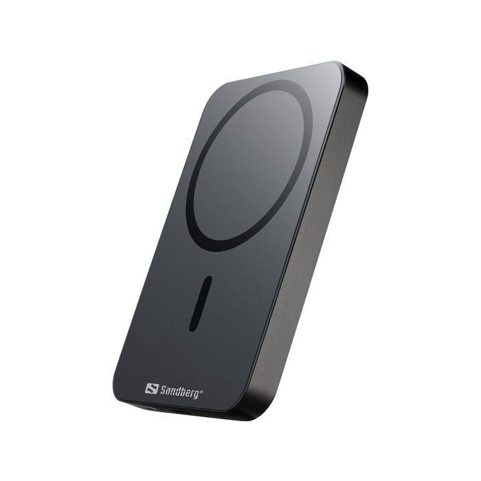 Sandberg Magnet Wireless Powerbank 5000 mAh ALU, Carga Inalámbrica Magnética MagSafe para iPhone y Smartphones, USB-C Carga Rápida 20V 1