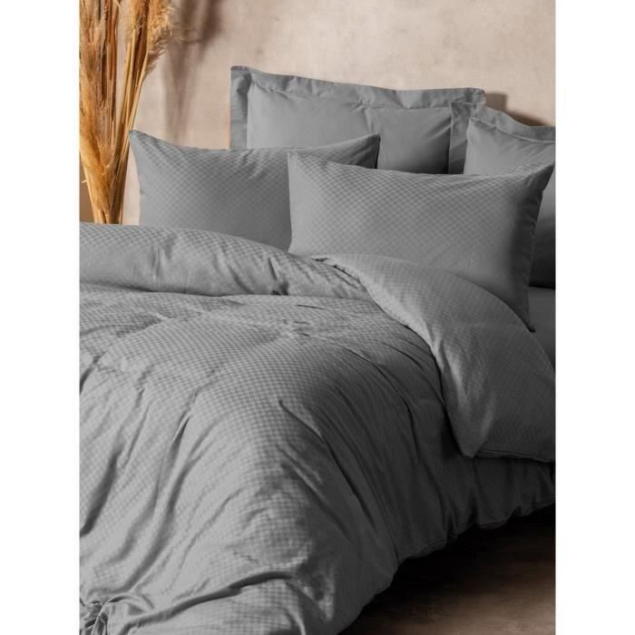 Juego de cama - 1 funda nórdica 220x240 cm + 2 fundas de almohada 60x60 cm - 100% algodón - Gris 3 Juego de cama - 1 funda nórdica 220x240 cm + 2 fundas de almohada 60x60 cm - 100% algodón - Gris 3
