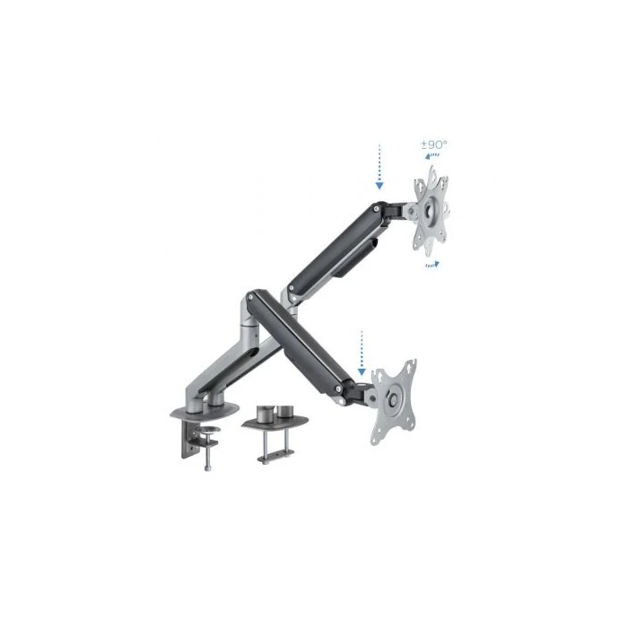 TooQ Soporte de Mesa para 2 Monitores DB4132TNR-G Giratorio Inclinable hasta 9kg por Brazo VESA 75x75/100x100 Gris/Negro 1
