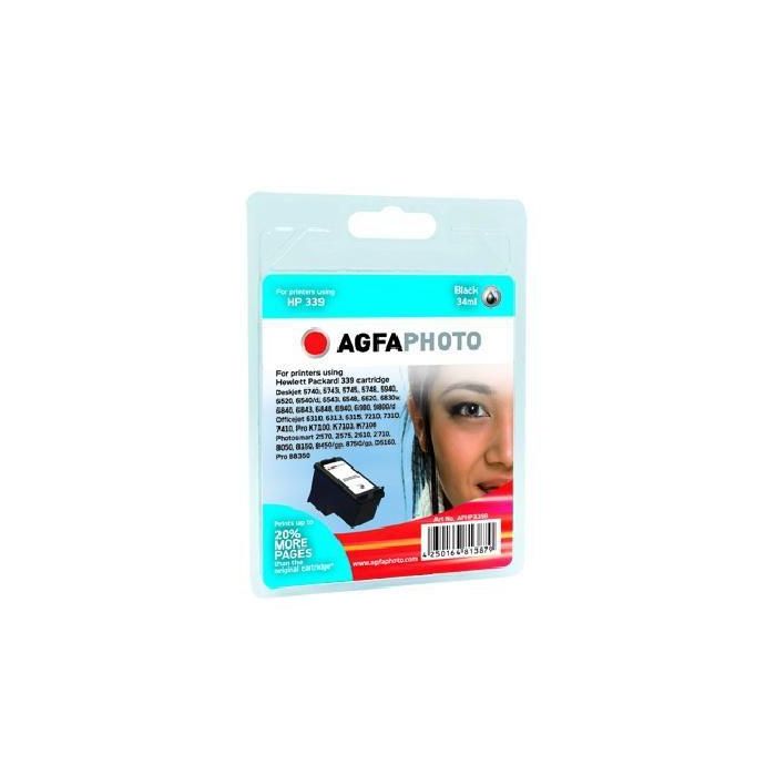 AgfaPhoto Cartucho de Tinta Negro Extra Life Compatible HP339 - Hasta 20% Más Impresiones, Calidad Superior, Larga Duración y Resistencia a la Luz