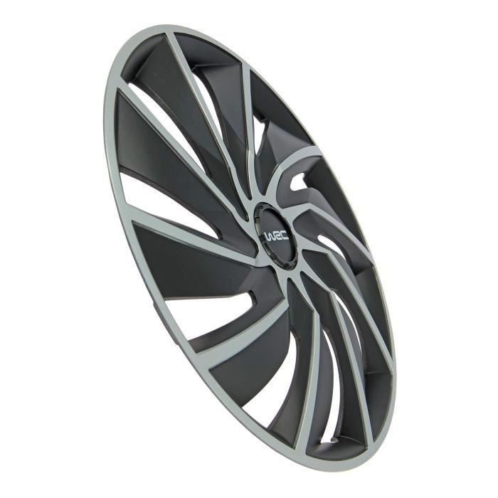 WRC Juego de 4 Tapacubos Bicolores 14 Pulgadas Negro Mate y Gris Plateado Diseño Deportivo TURBO en ABS 3 WRC Juego de 4 Tapacubos Bicolores 14 Pulgadas Negro Mate y Gris Plateado Diseño Deportivo TURBO en ABS 3