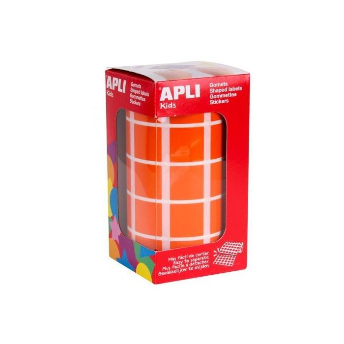 Apli Gomets Cuadrados 20 mm Rollo Naranja -Rollo 1770 Unidades-