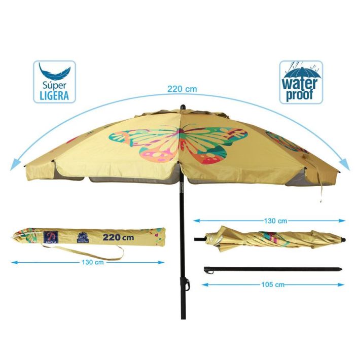 Atosa Sombrilla De Playa Reclinable De Aluminio Modelo Con Upf 50+ Amarillo 220 cm 28-32 mm Amarillo 4