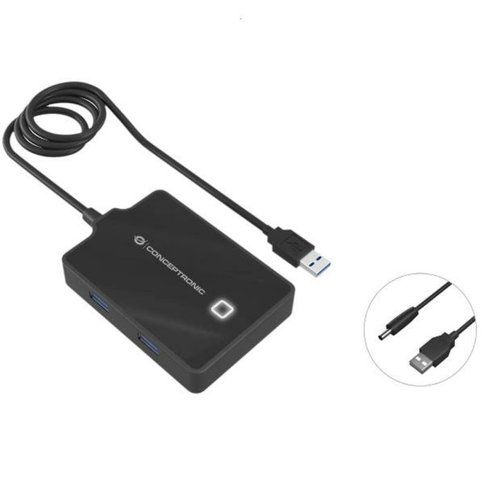 Hub USB Conceptronic 110517107101 Negro 90 cm (1 unidad) 0 Hub USB Conceptronic 110517107101 Negro 90 cm (1 unidad) 0