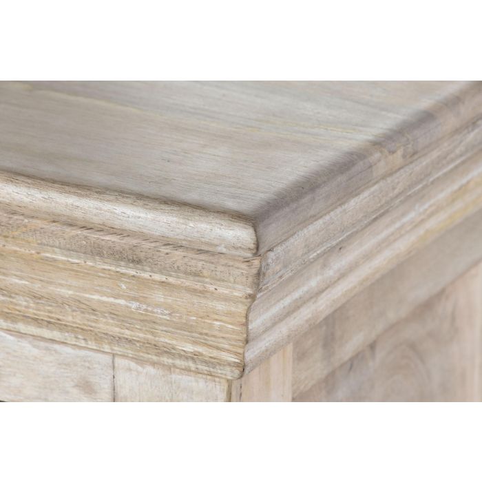 DKD Home Decor Buffet Toscana 45 x 90 x 200 cm Blanco Natural Madera Maciza Mango Espejo Hecho a Mano 4 Puertas 2 Estanterias 2