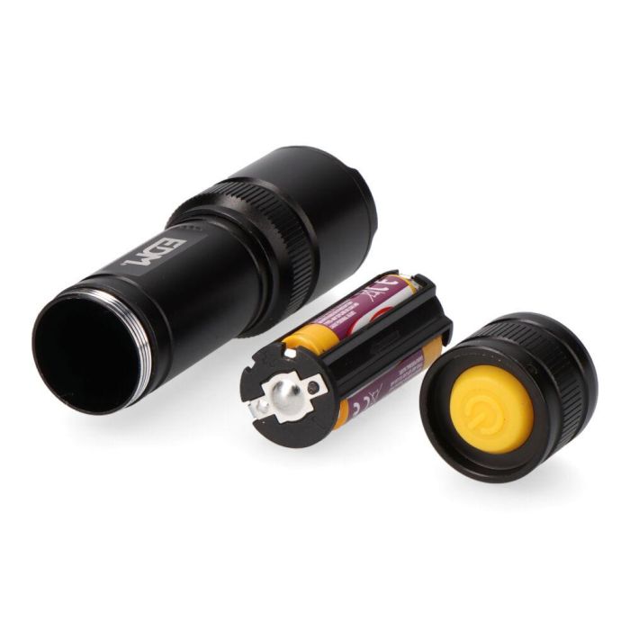 Edm Linterna Táctica LED Black Grip 150 lm, 3W, Zoom, Aluminio Negro, Pilas AAA Incluidas 8