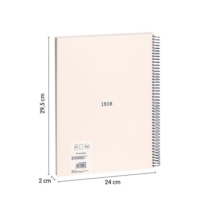 Cuaderno A4 con Espiral y Tapa Dura, 80 Hojas Blancas de 95 Gr/M, Colección 430 Since 1918, Beige Milan 57141E80BG 2