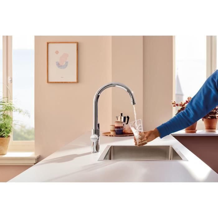Grifo con filtro de cocina - Cromo - Filtración de agua - Caño alto en forma de C - Rotación 150° - GROHE Blue Pure StartCurve - 30592000 1 Grifo con filtro de cocina - Cromo - Filtración de agua - Caño alto en forma de C - Rotación 150° - GROHE Blue Pure StartCurve - 30592000 1