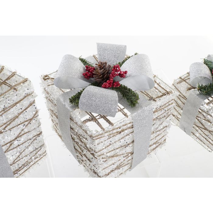 Regalo Navidad Moderna DKD Home Decor Blanco Plateado 25 x 30 x 25 cm Set de 3 2