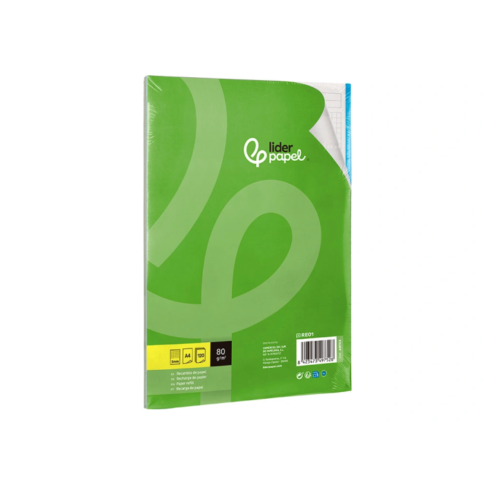 Liderpapel Recambio A4 120 Hojas 80gr Cuadro 5mm Sin Margen 4 Taladros Bandas de 5 Colores 3