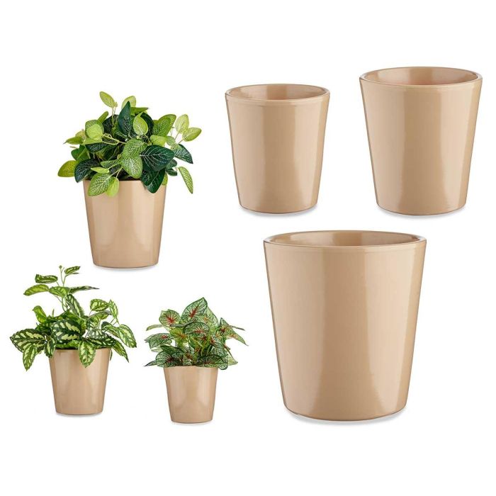 Ibergarden Set de 3 Macetas de Cerámica Cónica Beige - 14 cm, 17 cm, 22 cm Ibergarden Set de 3 Macetas de Cerámica Cónica Beige - 14 cm, 17 cm, 22 cm