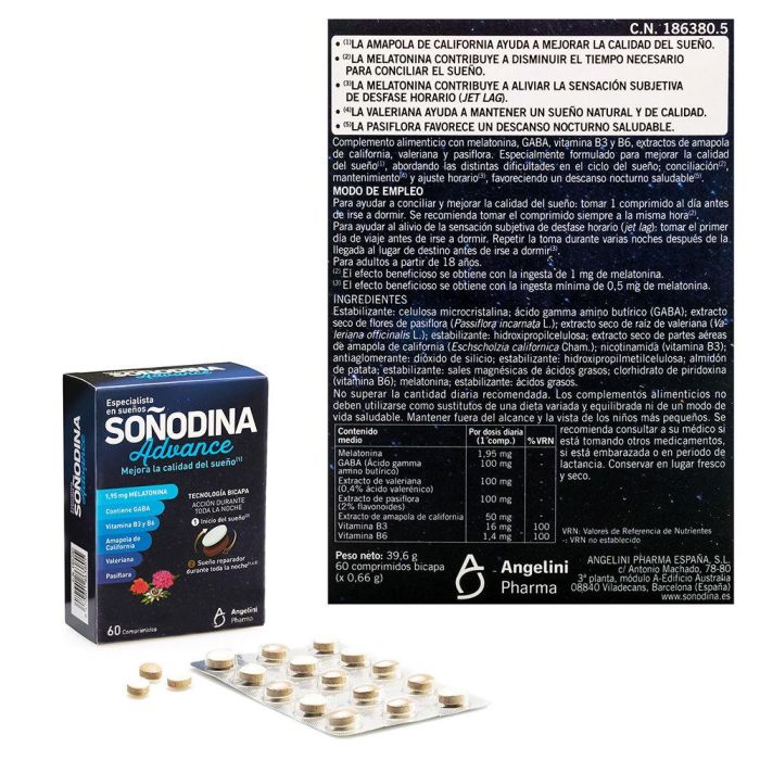 Natura Essenziale SOÑODINA Melatonina Bicapa 60 Comprimidos Sueño Reparador