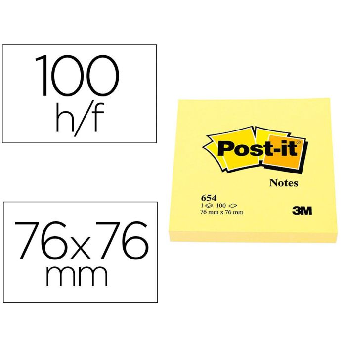 Bloc De Notas Adhesivas Quita Y Pon Post-It 76x76 mm Con 100Hojas 12 unidades