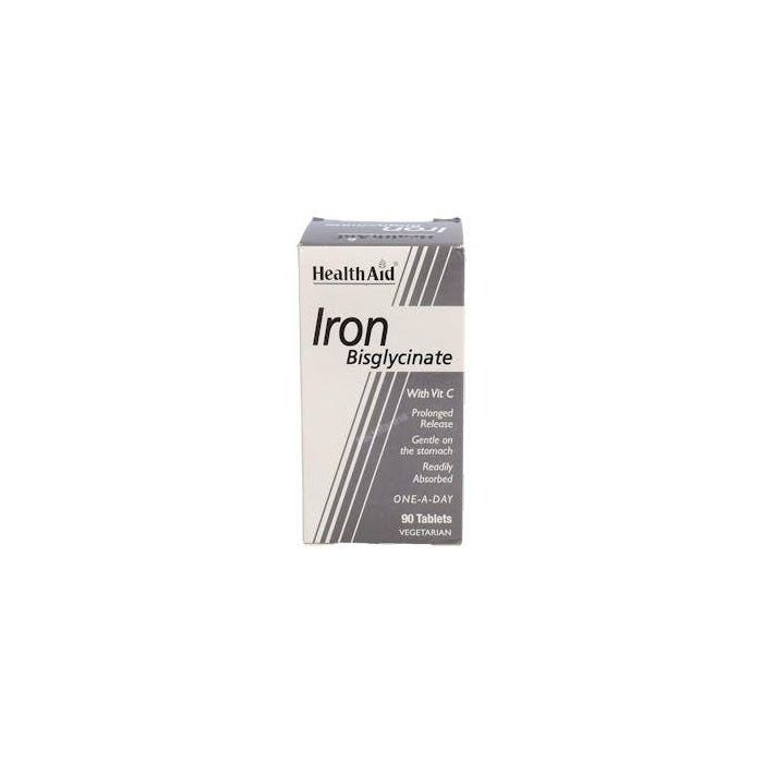 Health Aid Hierro Bisglycinate + Vit. C 90 Comprimidos. Máxima Absorción, Mínima Irritación. Apto Vegetarianos.