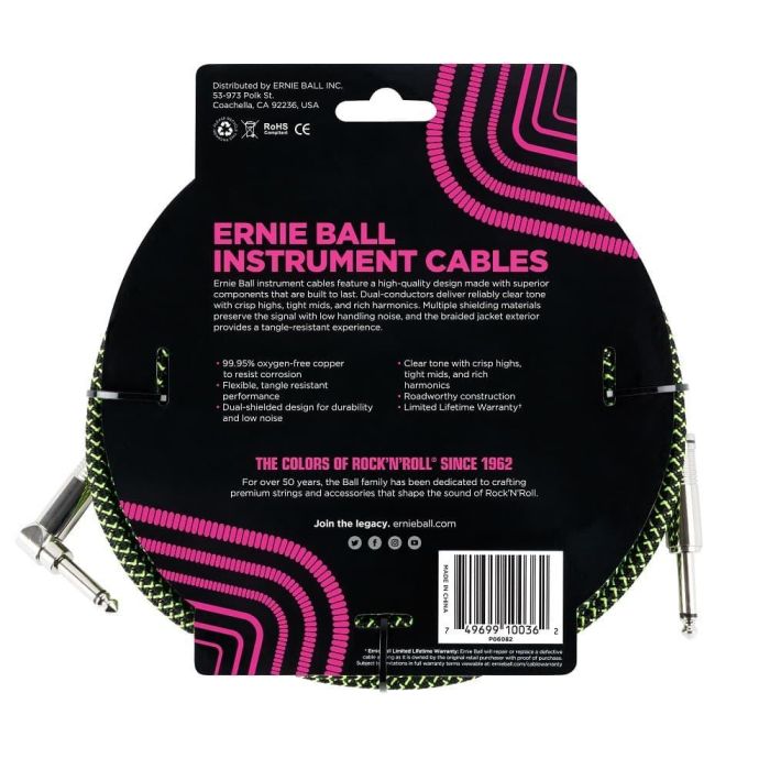 Cable Eb Instrumento Trenzado Jack-Jack Sa 5,49 M - Negro / Verde 1 Cable Eb Instrumento Trenzado Jack-Jack Sa 5,49 M - Negro / Verde 1