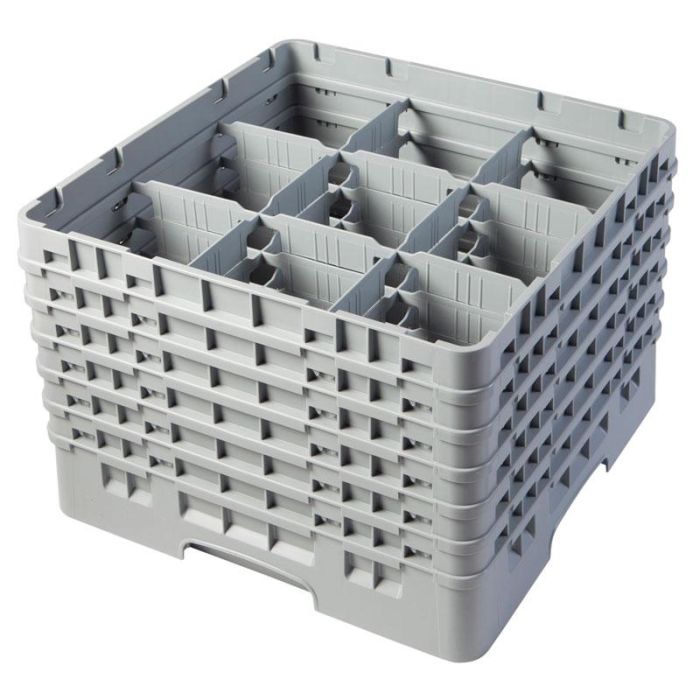 CAMBRO - 9S1114-151 - Cesta de lavado 9 comp. 6 alturas - 14,8 cm Ø máx. - alt. máx. 29,9 cm - 50 x 50 x 34,9 cm - Gris claro