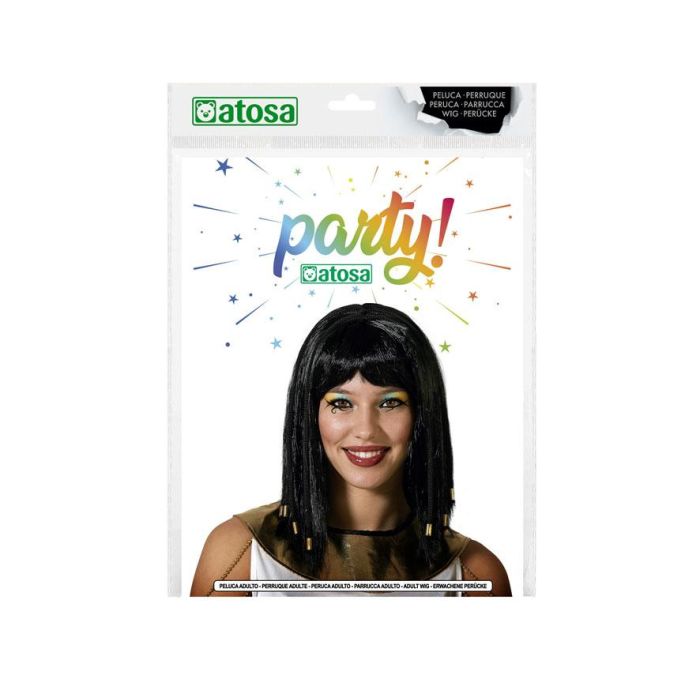 Peluca Egipcia Negra Con Trenzas Y Accesorios Dorados para Carnaval y Teatro 1