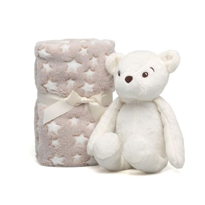 Oso De Peluche Blanco Con Mantita De Estrellas 1