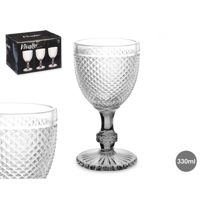 Copa Diamante Vino Transparente Pie Antracita 330 ml Vivalto - 8.8x16.3x8.8 cm (36 Unidades) Copa Diamante Vino Transparente Pie Antracita 330 ml Vivalto - 8.8x16.3x8.8 cm (36 Unidades)