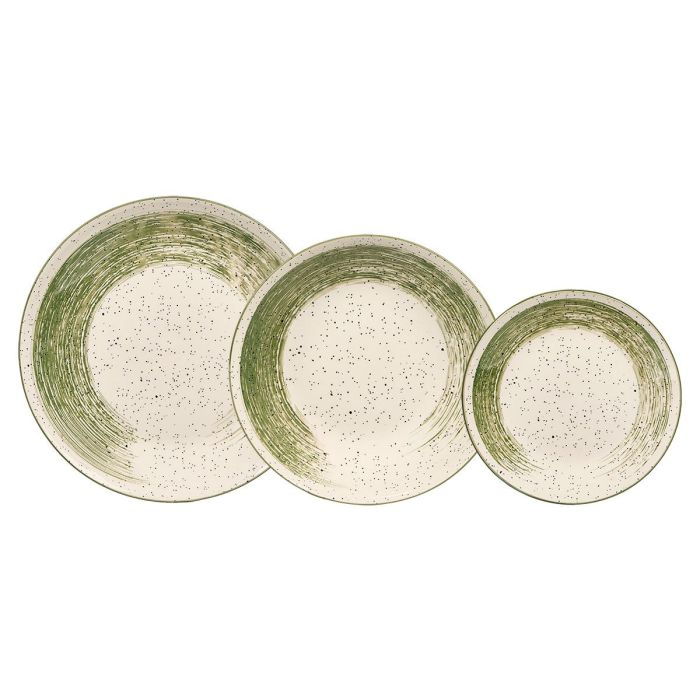 Vessia Vajilla 12 Piezas Patinada Verde, Cerámica, Plato Grande 27x27x3 cm y Plato Hondo 20x20x4.5 cm, Dimensiones 27x15x27 cm (Set de 2)