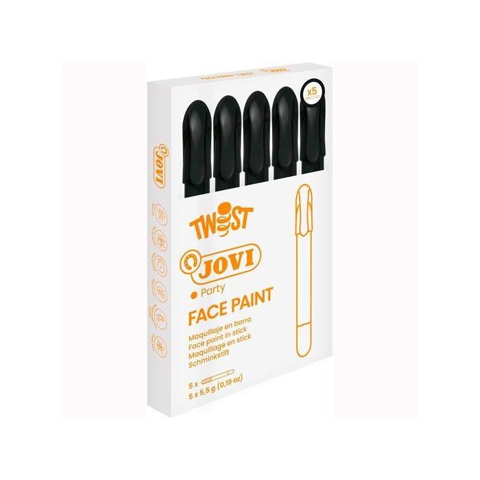 Jovi Maquillaje en Stick Twist Face Paint Negro, Estuche de 5 Unidades