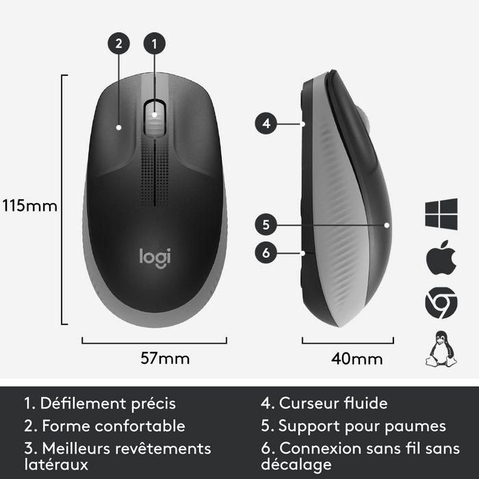 Logitech M190 Ratón Inalámbrico Full-size RF con Diseño Contorneado Ergonómico para Manos Grandes, Gris, Batería 18 Meses 15