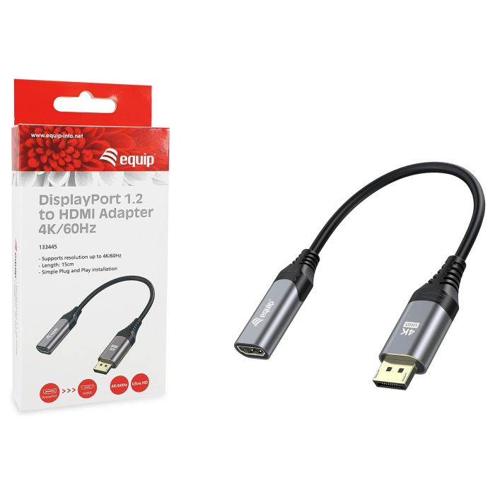 Equip Cable DisplayPort 1.2 a HDMI Hembra, Soporta 4K/60Hz, HDR, 15cm 6